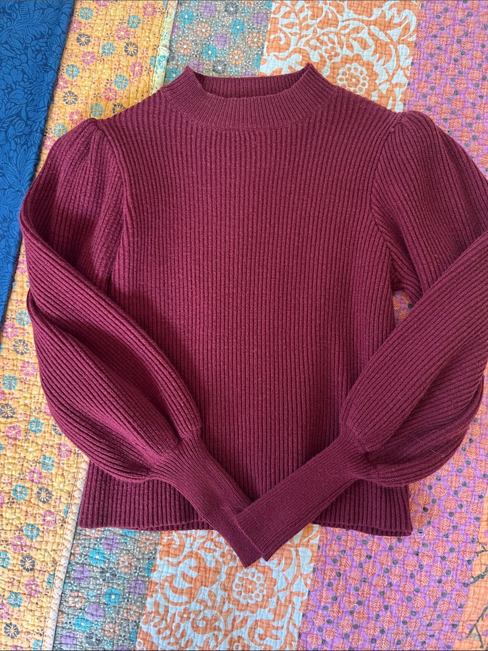 Lulu's Burgundy Ribbed Puff-Sleeve Turtleneck Sweater